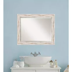 Mirrors Amanti Art Alexandria 33 In. W X 27 In. H Framed Rectangular Beveled Edge Bathroom Vanity Mirror In Distressed Whitewash