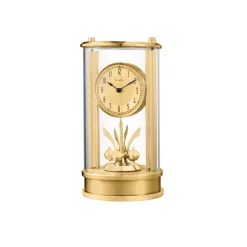 Table Clocks Bulova 7.5 In. H X 5 In. W Anniversay Clock With 2-Toned Gold In A Glass Cylinder