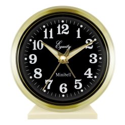 Table Clocks Equity By La Crosse 4 In. Round Analog Wind-Up Bell Metal Alarm Clock
