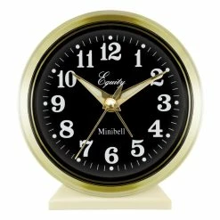 Table Clocks Equity By La Crosse 4 In. Round Analog Wind-Up Bell Metal Alarm Clock