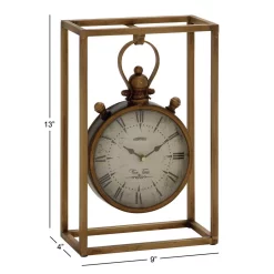 Table Clocks LITTON LANE 13 In. X 9 In. Round Iron Table Clock With Rectangular Iron Frame 14 Table Clocks LITTON LANE 13 In. X 9 In. Round Iron Table Clock With Rectangular Iron Frame -SAFAVIEH Shop gold litton lane table clocks 60970 1f 1000