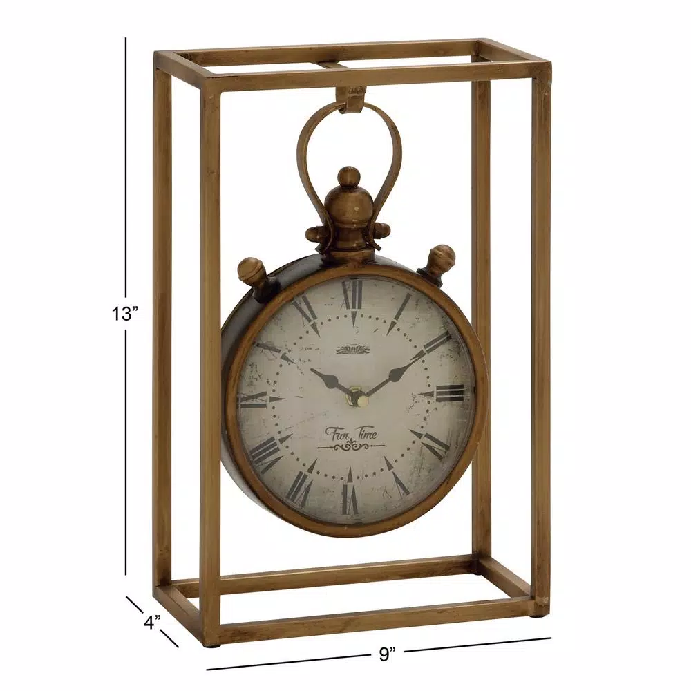 Table Clocks LITTON LANE 13 In. X 9 In. Round Iron Table Clock With Rectangular Iron Frame 8 Table Clocks LITTON LANE 13 In. X 9 In. Round Iron Table Clock With Rectangular Iron Frame - Image 6