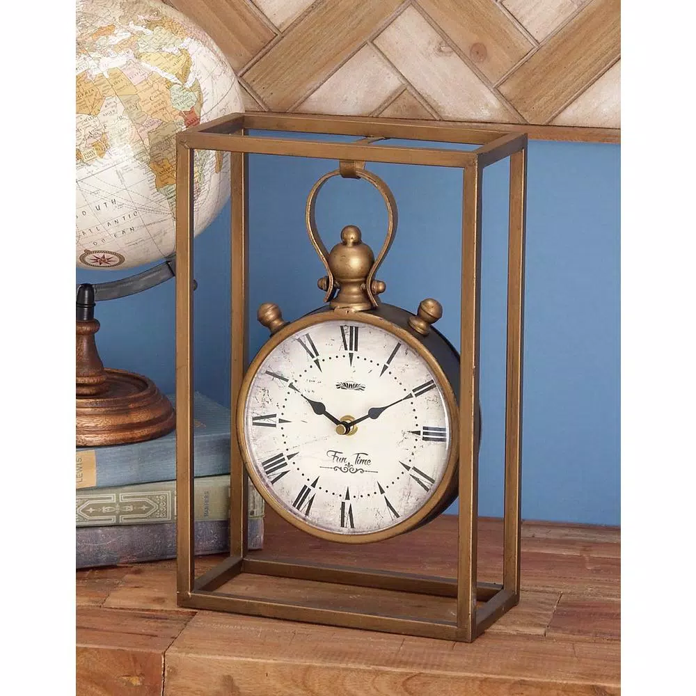 Table Clocks LITTON LANE 13 In. X 9 In. Round Iron Table Clock With Rectangular Iron Frame 9 Table Clocks LITTON LANE 13 In. X 9 In. Round Iron Table Clock With Rectangular Iron Frame - Image 7