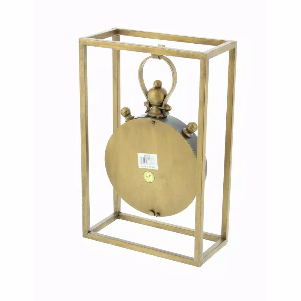 Table Clocks LITTON LANE 13 In. X 9 In. Round Iron Table Clock With Rectangular Iron Frame 5 Table Clocks LITTON LANE 13 In. X 9 In. Round Iron Table Clock With Rectangular Iron Frame - Image 3