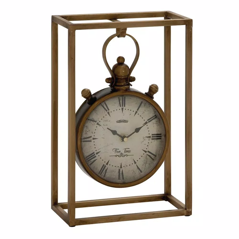 Table Clocks LITTON LANE 13 In. X 9 In. Round Iron Table Clock With Rectangular Iron Frame 6 Table Clocks LITTON LANE 13 In. X 9 In. Round Iron Table Clock With Rectangular Iron Frame - Image 4