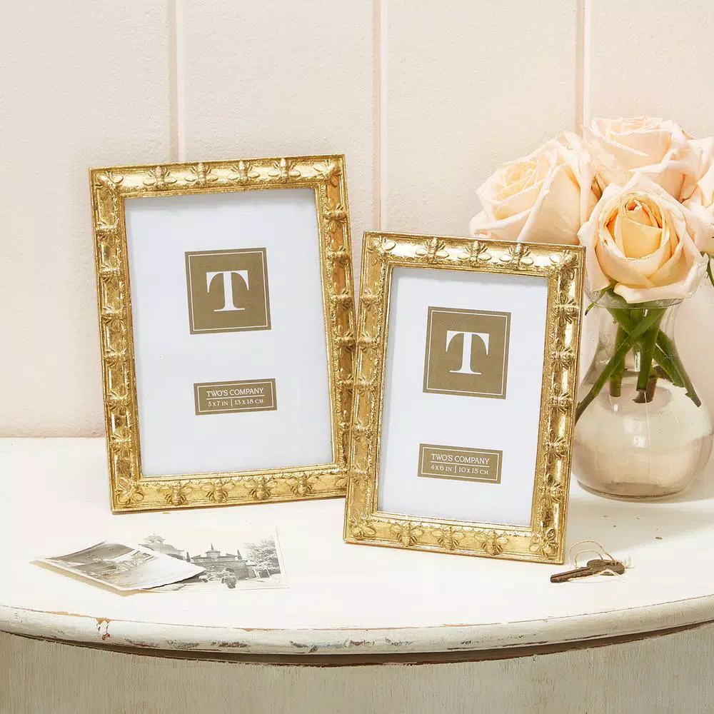 Two’s Company Bee-utiful Gold Resin Picture Frames Includes 2 Sizes: 4 In. X 6 In. And 5 In. X 7 In. (Set Of 2) 4 Two’s Company Bee-utiful Gold Resin Picture Frames Includes 2 Sizes: 4 In. X 6 In. And 5 In. X 7 In. (Set Of 2) - Image 2