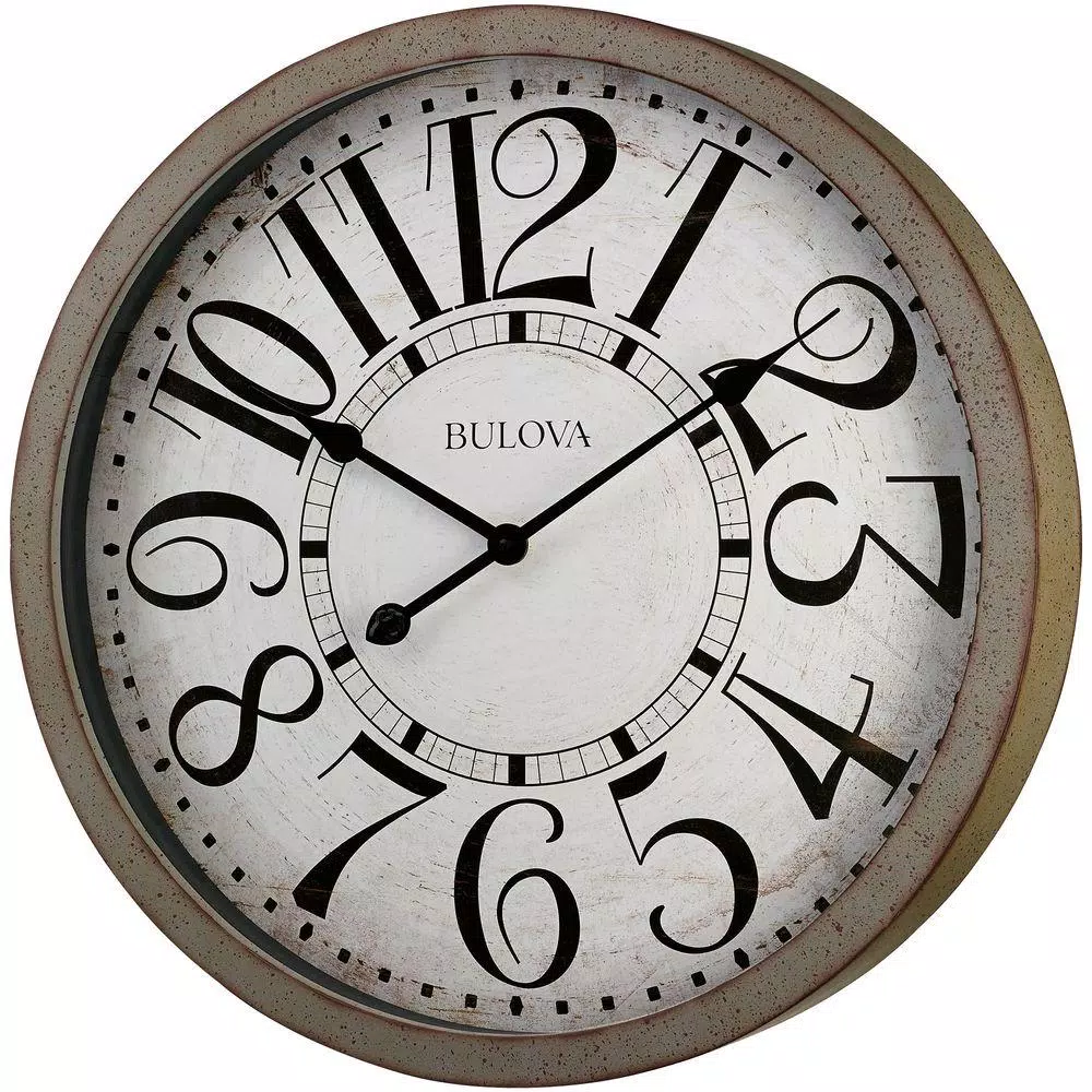Wall Clocks Bulova 24 In. H X 24 In. W Large Round Wall Clock In Antique Gray 3 Wall Clocks Bulova 24 In. H X 24 In. W Large Round Wall Clock In Antique Gray
