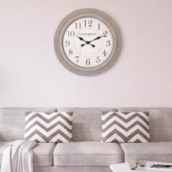 Wall Clocks Pinnacle Woodgrain Circle Washed Grey Wall Clock