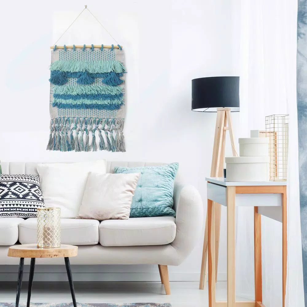 Wall Accents LR Home Coast Gray / Teal Fringed Wall Tapestry 9 Wall Accents LR Home Coast Gray / Teal Fringed Wall Tapestry - Image 7