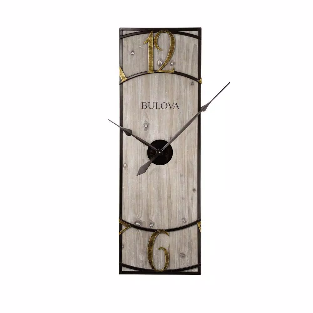 Wall Clocks Bulova Oversized 3-Panel Square Gallery Clock With A Weathered Wood 4 Wall Clocks Bulova Oversized 3-Panel Square Gallery Clock With A Weathered Wood - Image 2