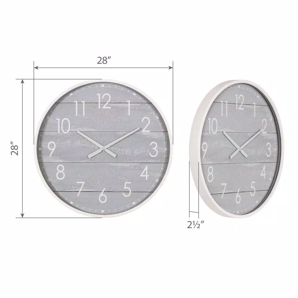 Wall Clocks Pinnacle 28 In. Gray Washed Wood Plank Round Wall Clock 6 Wall Clocks Pinnacle 28 In. Gray Washed Wood Plank Round Wall Clock - Image 4