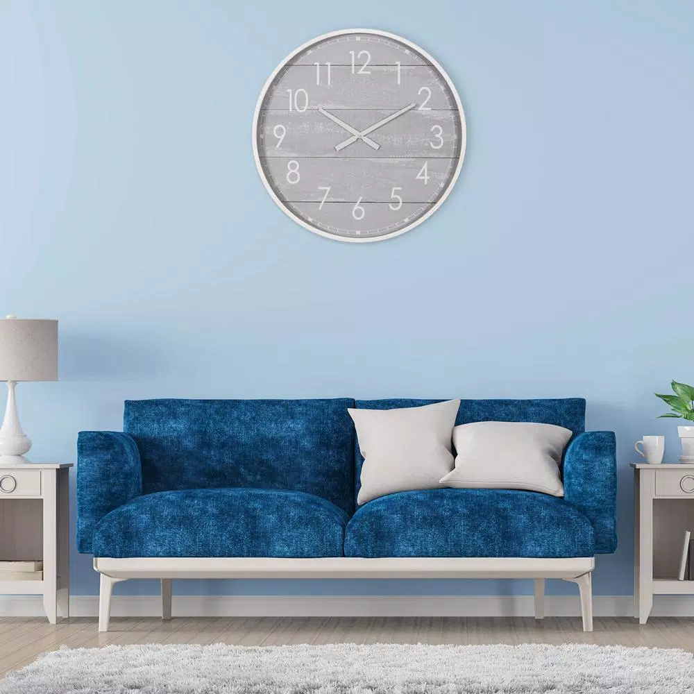 Wall Clocks Pinnacle 28 In. Gray Washed Wood Plank Round Wall Clock 3 Wall Clocks Pinnacle 28 In. Gray Washed Wood Plank Round Wall Clock