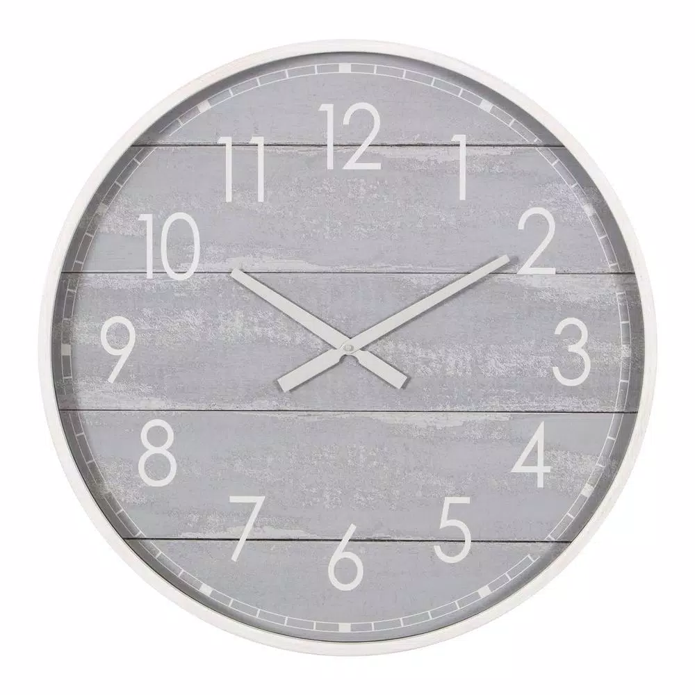 Wall Clocks Pinnacle 28 In. Gray Washed Wood Plank Round Wall Clock 4 Wall Clocks Pinnacle 28 In. Gray Washed Wood Plank Round Wall Clock - Image 2