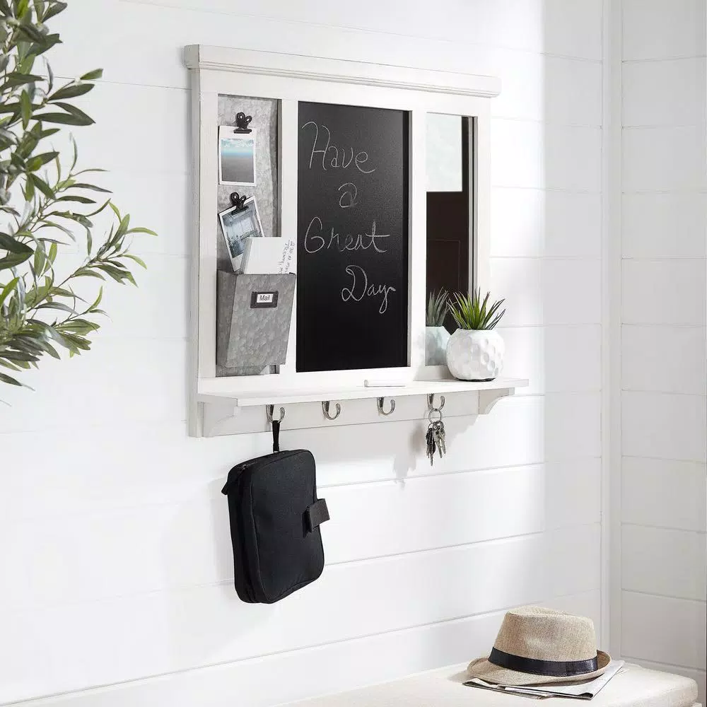 Memo Boards Home Decorators Collection 26 In. H X 31 In. W X 5 In D Home Decorators Collection White Wood Multi-Function Wall Organizer With Hooks 5 Memo Boards Home Decorators Collection 26 In. H X 31 In. W X 5 In D Home Decorators Collection White Wood Multi-Function Wall Organizer With Hooks - Image 3