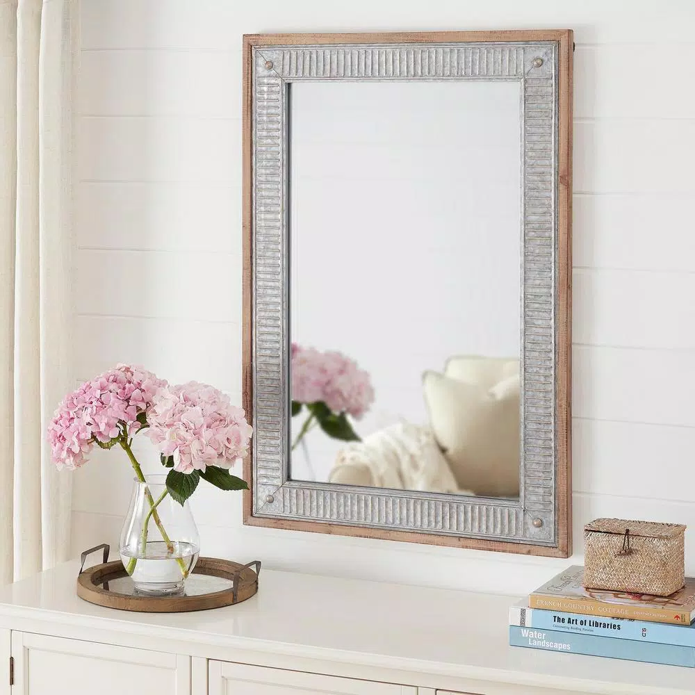 Wall Mirrors Home Decorators Collection Medium Rectangle Galvanized Antiqued Farmhouse Accent Mirror (39 In. H X 27 In. W) 5 Wall Mirrors Home Decorators Collection Medium Rectangle Galvanized Antiqued Farmhouse Accent Mirror (39 In. H X 27 In. W) - Image 3