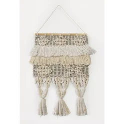 Wall Accents LR Home Fringed Bohemian Neutral Ivory / Natural Tasseled Wall Tapestry