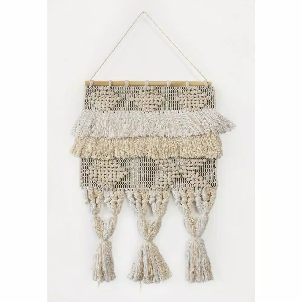 Wall Accents LR Home Fringed Bohemian Neutral Ivory / Natural Tasseled Wall Tapestry 3 Wall Accents LR Home Fringed Bohemian Neutral Ivory / Natural Tasseled Wall Tapestry