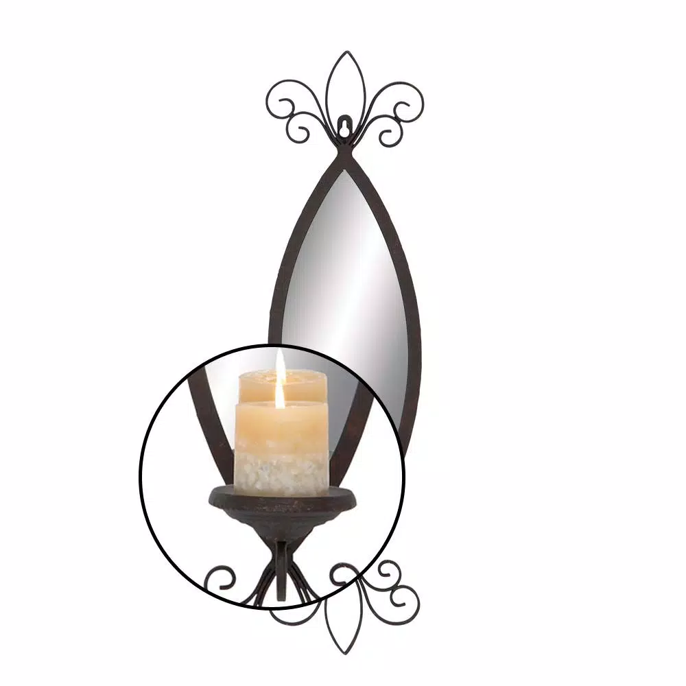 Wall Accents LITTON LANE 25 In. New Traditional Wall Candle Sconce With Elliptical Mirror 5 Wall Accents LITTON LANE 25 In. New Traditional Wall Candle Sconce With Elliptical Mirror - Image 3