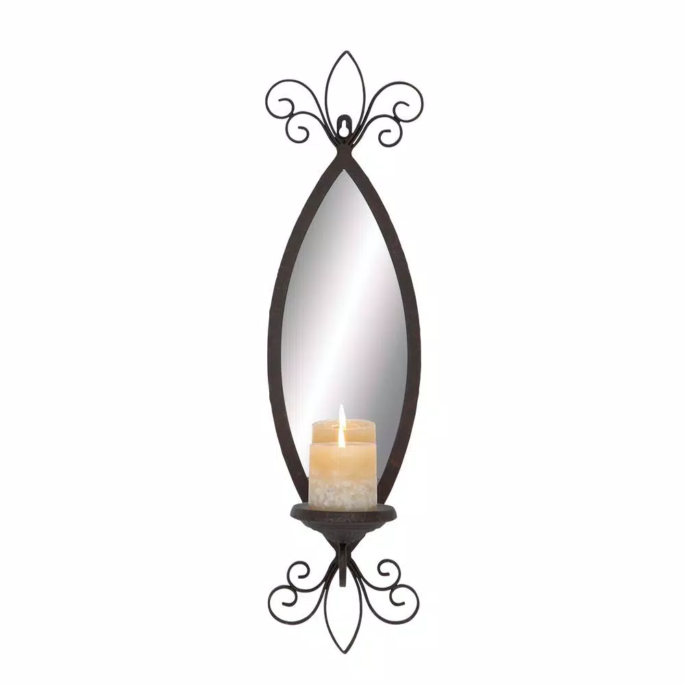Wall Accents LITTON LANE 25 In. New Traditional Wall Candle Sconce With Elliptical Mirror 4 Wall Accents LITTON LANE 25 In. New Traditional Wall Candle Sconce With Elliptical Mirror - Image 2