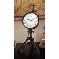 Table Clocks LITTON LANE Classical 14 In. X 7 In. Rusted Black Iron Tripod Table Clock