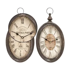 LITTON LANE 2 Assorted 15 In. X 8 In. Antique Reproduction Style Oval Wall Clocks -SAFAVIEH Shop litton lane wall clocks 52520 4f 1000