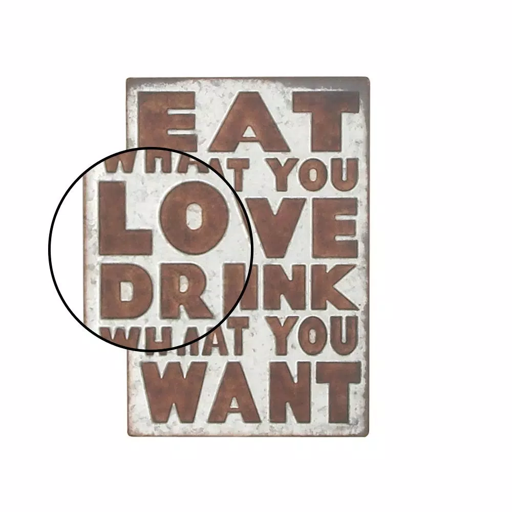 Wall Signs LITTON LANE 14 In. X 21 In. Pop Arts “Eat What You Love” Brown Metal Wall Sign 5 Wall Signs LITTON LANE 14 In. X 21 In. Pop Arts “Eat What You Love” Brown Metal Wall Sign - Image 3