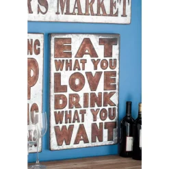 Wall Signs LITTON LANE 14 In. X 21 In. Pop Arts “Eat What You Love” Brown Metal Wall Sign