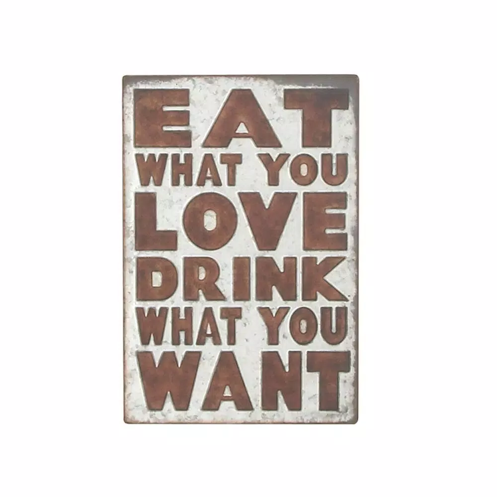 Wall Signs LITTON LANE 14 In. X 21 In. Pop Arts “Eat What You Love” Brown Metal Wall Sign 4 Wall Signs LITTON LANE 14 In. X 21 In. Pop Arts “Eat What You Love” Brown Metal Wall Sign - Image 2