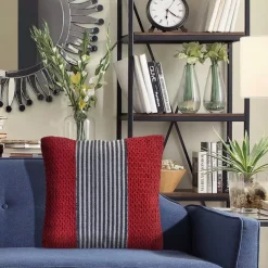 Throw Pillows LR Home Bright Red 20 In. X 20 In. Striped Throw Pillow -SAFAVIEH Shop lr home throw pillows pillo07428rblffpl 76 1000