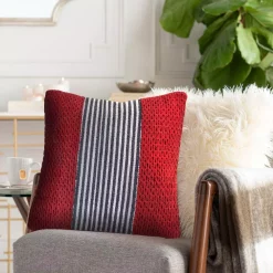 Throw Pillows LR Home Bright Red 20 In. X 20 In. Striped Throw Pillow -SAFAVIEH Shop lr home throw pillows pillo07428rblffpl fa 1000