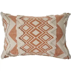 Throw Pillows LR Home 36 In. X 14 In. Orange/Cream Tufted Geometric Burnt Cotton Standard Throw Pillow