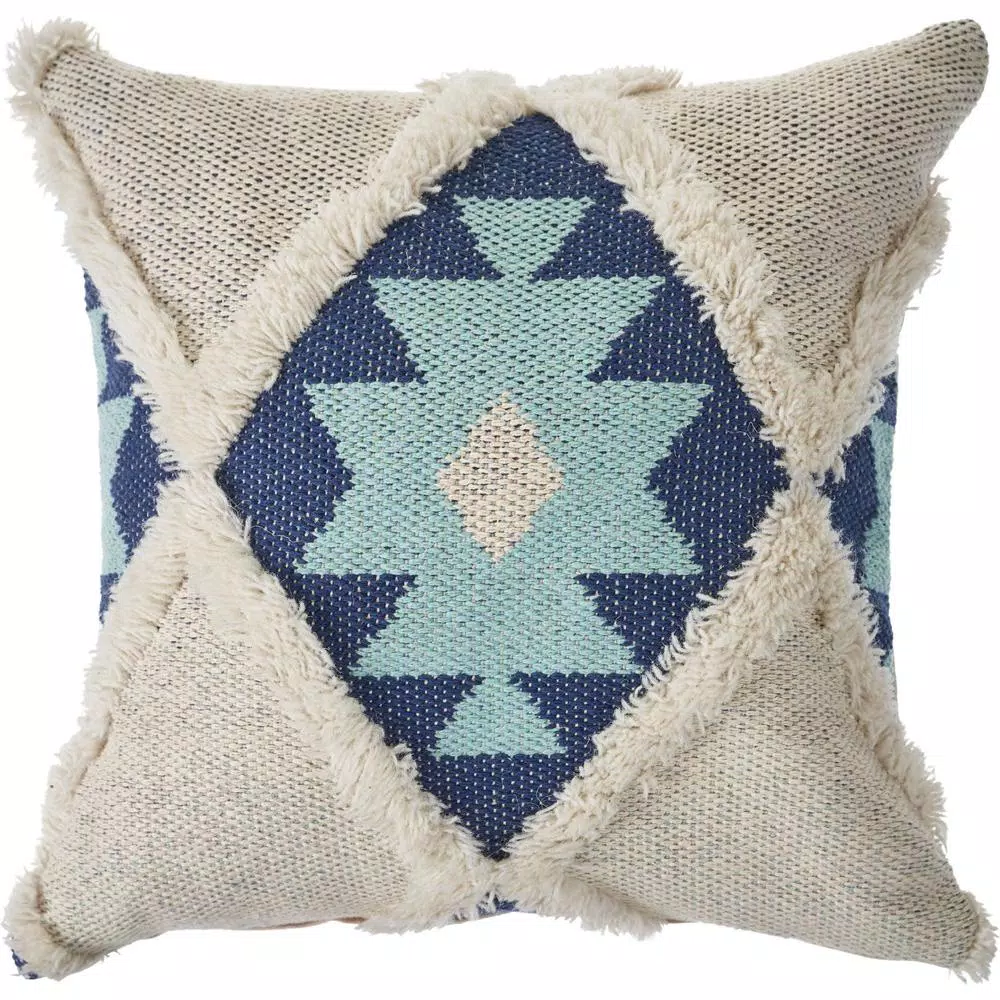 Throw Pillows LR Home 20 In. X 20 In. Off White/Blue Tufted Winter Paradise Southwest Standard Throw Pillow 3 Throw Pillows LR Home 20 In. X 20 In. Off White/Blue Tufted Winter Paradise Southwest Standard Throw Pillow