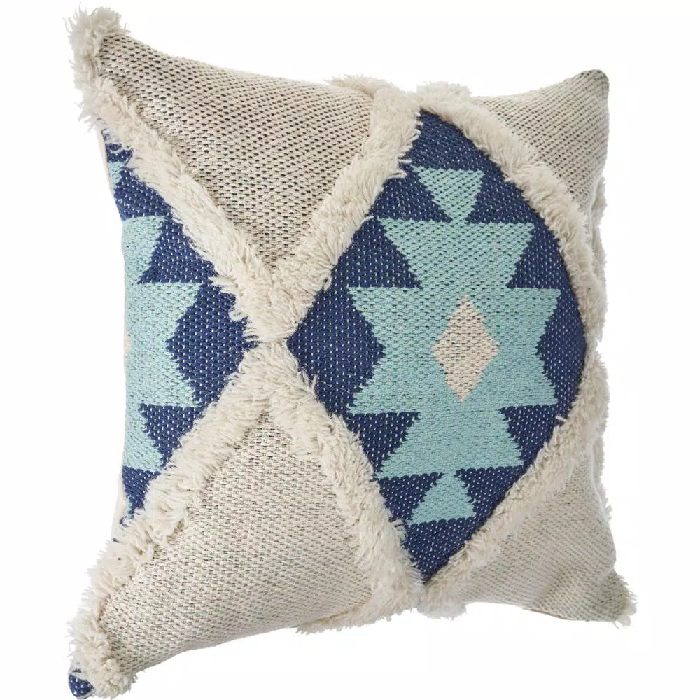 Throw Pillows LR Home 20 In. X 20 In. Off White/Blue Tufted Winter Paradise Southwest Standard Throw Pillow 4 Throw Pillows LR Home 20 In. X 20 In. Off White/Blue Tufted Winter Paradise Southwest Standard Throw Pillow - Image 2