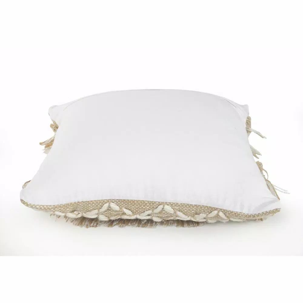 Throw Pillows LR Home 20 In. X 20 In. Rustic Beige/White Neutral Fringe Geometric Standard Throw Pillow 4 Throw Pillows LR Home 20 In. X 20 In. Rustic Beige/White Neutral Fringe Geometric Standard Throw Pillow - Image 3