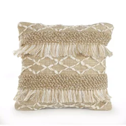 Throw Pillows LR Home 20 In. X 20 In. Rustic Beige/White Neutral Fringe Geometric Standard Throw Pillow