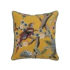 Throw Pillows LR Home Scenic Yellow Floral Birds Soft Poly-Fill 20in. X 20 In. Throw Pillow