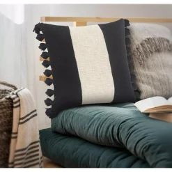 Throw Pillows LR Home Trinity Black And Ivory Stripe Fringe Soft Poly-fill 20 In. X 20 In. Throw Pillow -SAFAVIEH Shop lr home throw pillows pillo07504wblffpl 31 1000