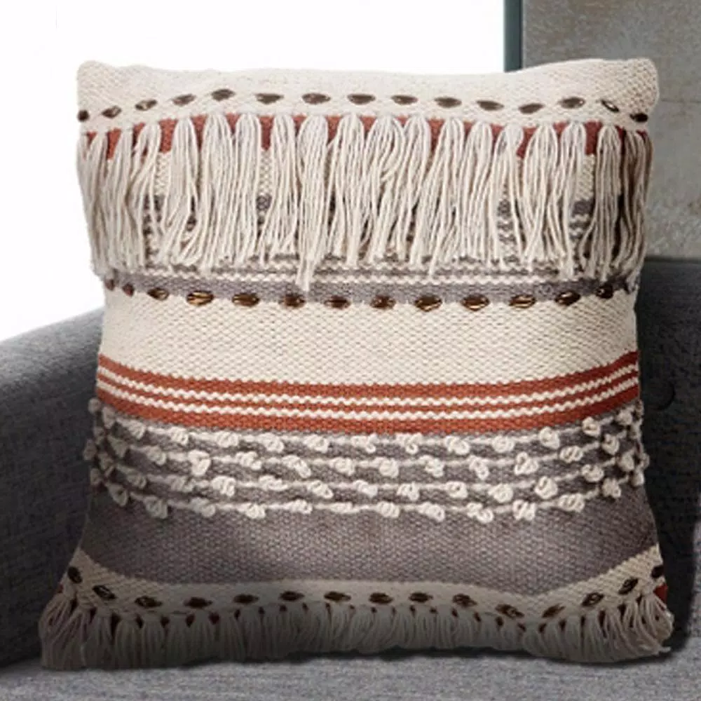 Throw Pillows LR Resources Chic Fringe Beige Striped Hypoallergenic Polyester 18 In. X 18 In. Throw Pillow 3 Throw Pillows LR Resources Chic Fringe Beige Striped Hypoallergenic Polyester 18 In. X 18 In. Throw Pillow
