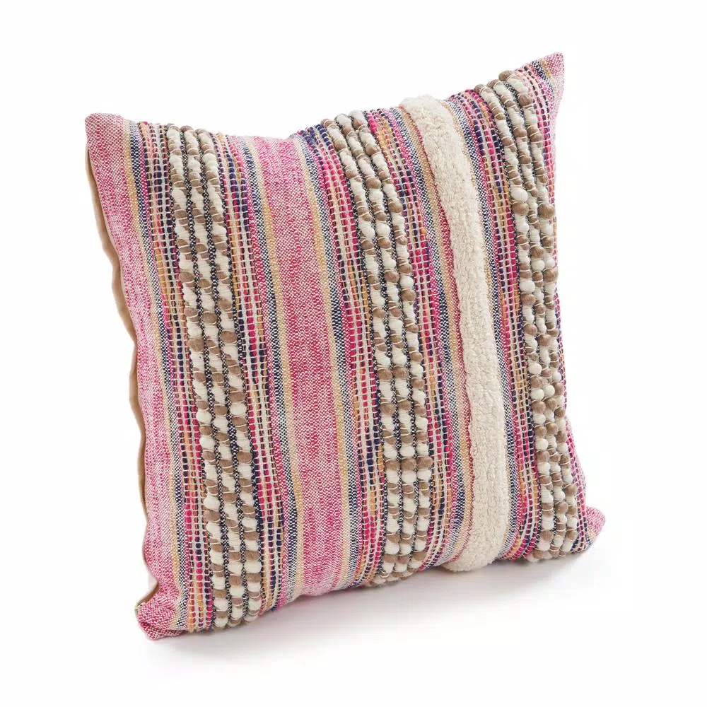 Throw Pillows LR Resources Eclectic Pink Striped Hypoallergenic Polyester 18 In. X 18 In. Throw Pillow 6 Throw Pillows LR Resources Eclectic Pink Striped Hypoallergenic Polyester 18 In. X 18 In. Throw Pillow - Image 4