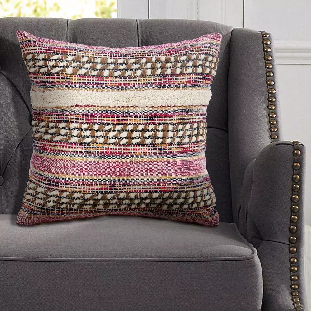 Throw Pillows LR Resources Eclectic Pink Striped Hypoallergenic Polyester 18 In. X 18 In. Throw Pillow 7 Throw Pillows LR Resources Eclectic Pink Striped Hypoallergenic Polyester 18 In. X 18 In. Throw Pillow - Image 5