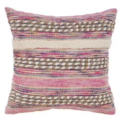 Throw Pillows LR Resources Eclectic Pink Striped Hypoallergenic Polyester 18 In. X 18 In. Throw Pillow