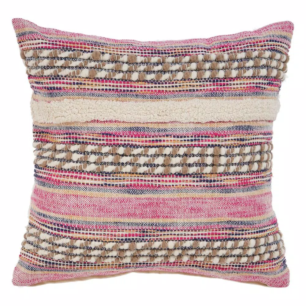 Throw Pillows LR Resources Eclectic Pink Striped Hypoallergenic Polyester 18 In. X 18 In. Throw Pillow 3 Throw Pillows LR Resources Eclectic Pink Striped Hypoallergenic Polyester 18 In. X 18 In. Throw Pillow
