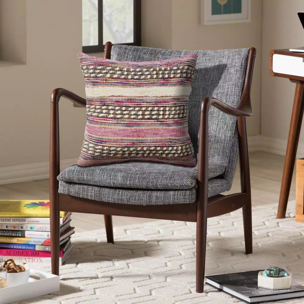 Throw Pillows LR Resources Eclectic Pink Striped Hypoallergenic Polyester 18 In. X 18 In. Throw Pillow 8 Throw Pillows LR Resources Eclectic Pink Striped Hypoallergenic Polyester 18 In. X 18 In. Throw Pillow - Image 6