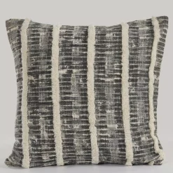 Throw Pillows LR Resources Lines And Stripes Black And Gray Striped Hypoallergenic Polyester 18 In. X 18 In. Throw Pillow