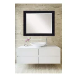 Mirrors Amanti Art Annatto 33 In. W X 27 In. H Framed Rectangular Beveled Edge Bathroom Vanity Mirror In Mahogany