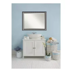 Mirrors Amanti Art Quick 46 In. W X 36 In. H Framed Rectangular Beveled Edge Bathroom Vanity Mirror In Metallic Silver