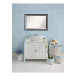 Mirrors Amanti Art Quick 42 In. W X 30 In. H Framed Rectangular Beveled Edge Bathroom Vanity Mirror In Metallic Silver