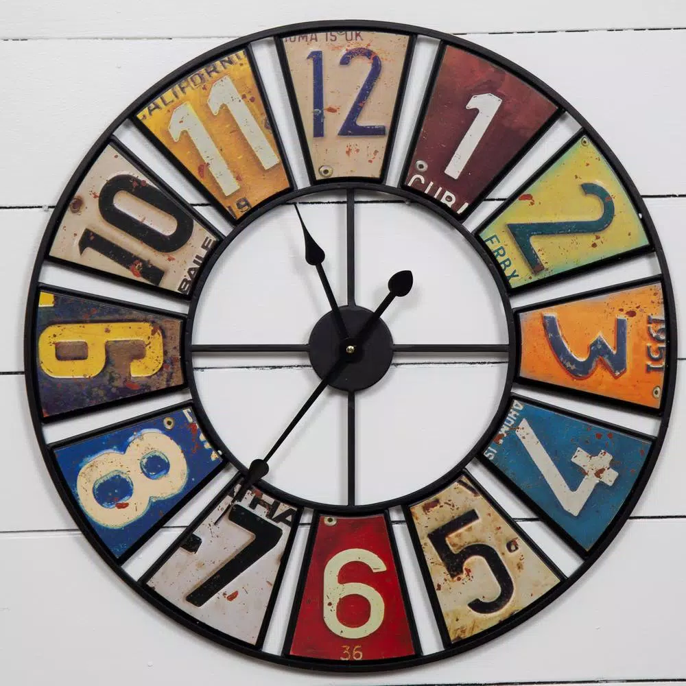 Wall Clocks Pinnacle Vintage License Plates Multi-Color Clock 3 Wall Clocks Pinnacle Vintage License Plates Multi-Color Clock