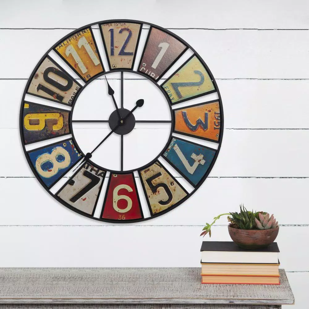 Wall Clocks Pinnacle Vintage License Plates Multi-Color Clock 4 Wall Clocks Pinnacle Vintage License Plates Multi-Color Clock - Image 2