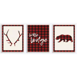 Wall Signs Stupell Industries 10 In. X 15 In. “Little Lodge Antler Bear Plaid” By Daphne Polselli Printed Wood Wall Art 3-Piece